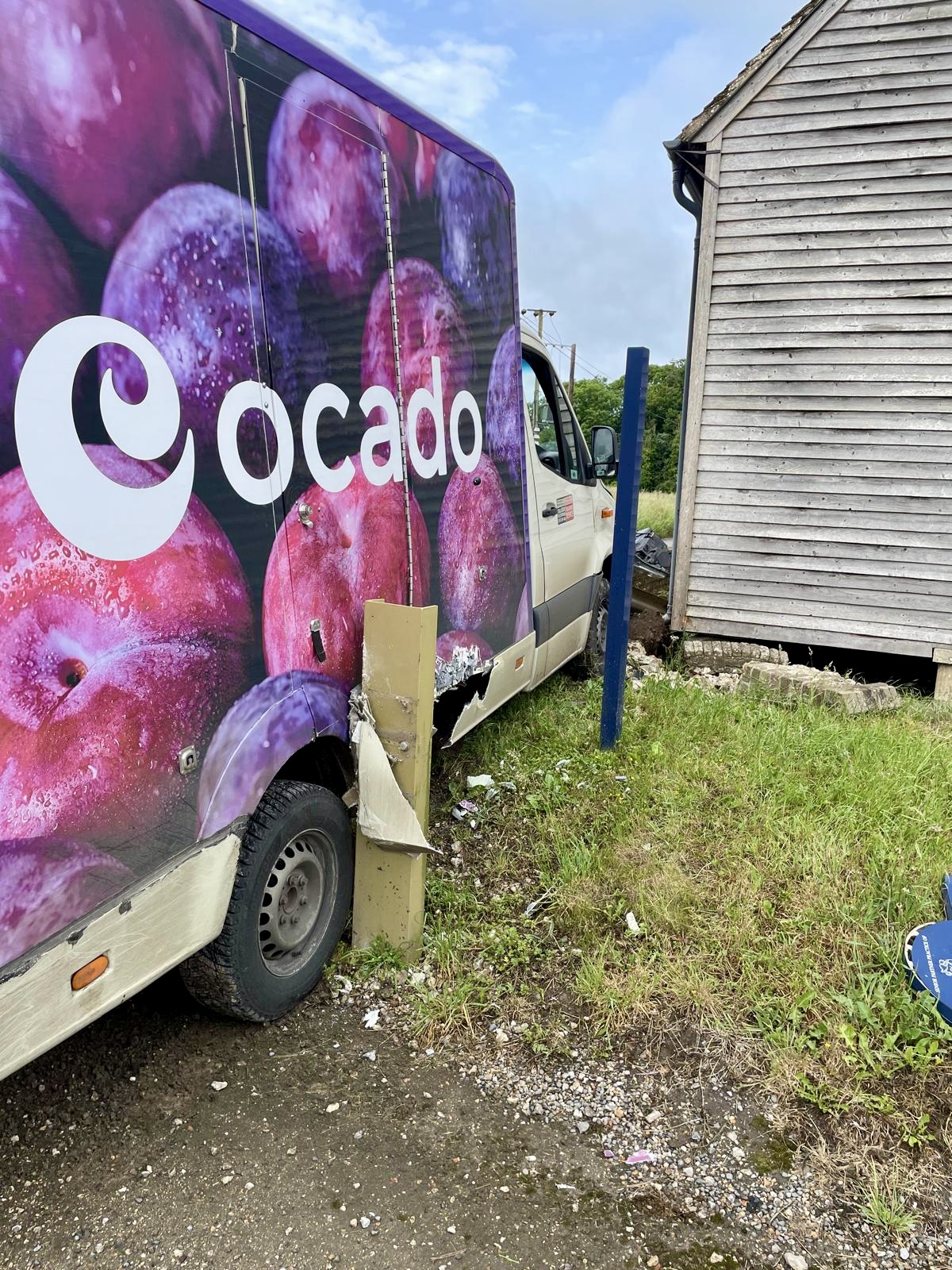 Ocado van crashed into signage