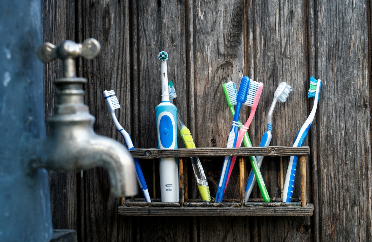Toothbrushes on a shelf