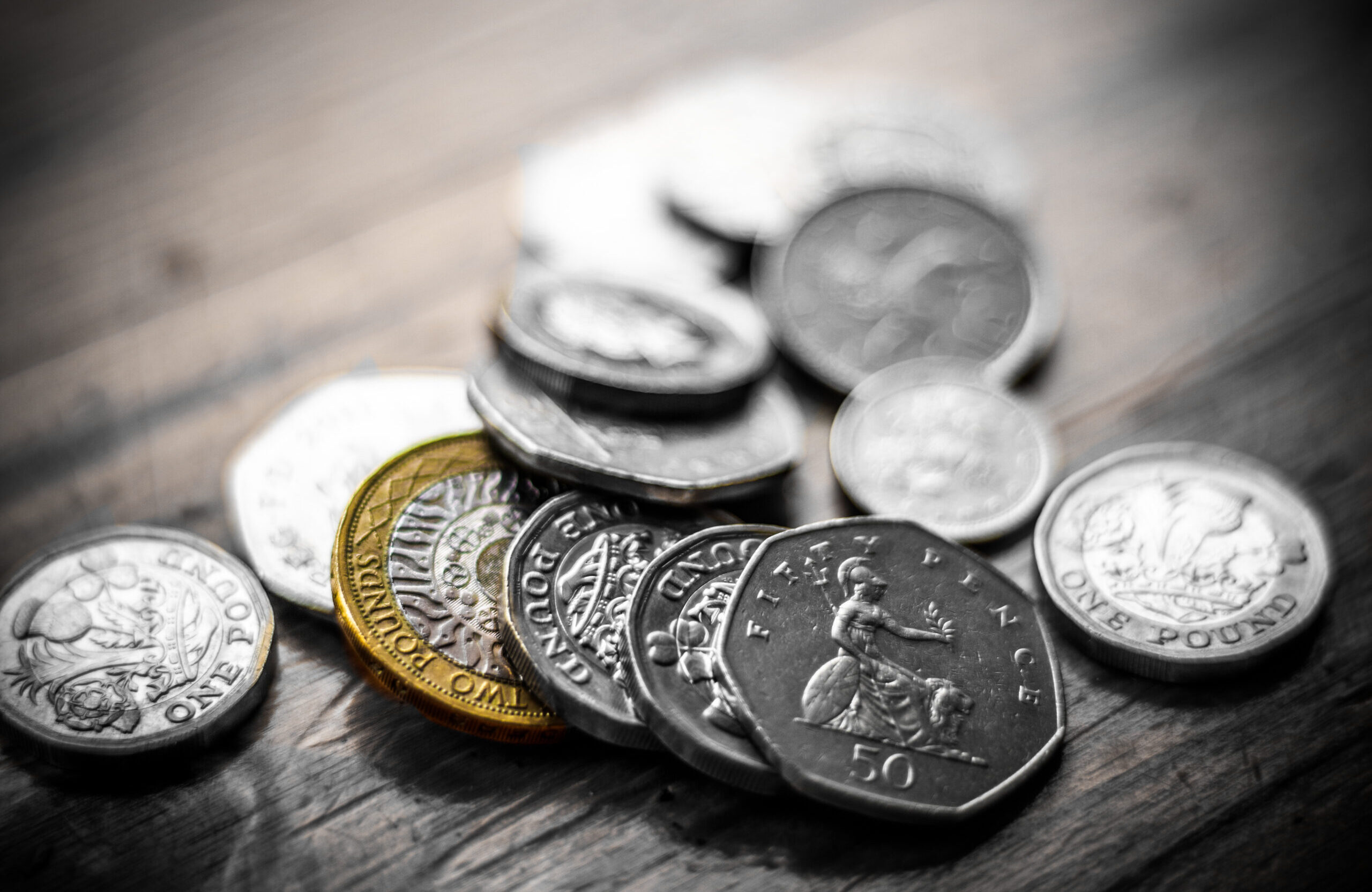 A scattering of UK coins